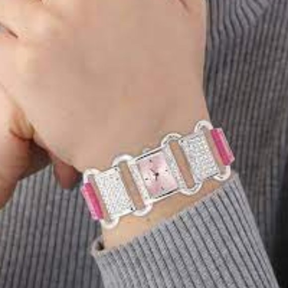 Strada Austrian Crystal Japanese Movement Watch with Rose Red Faux Leather Band - Picture 5 of 7